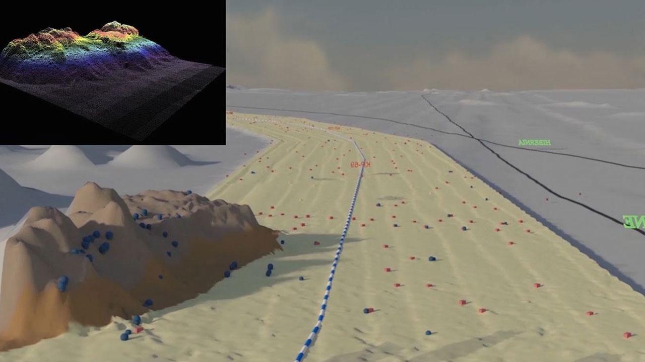 Undersea cable route 3D visualization with point cloud rock as imaged by Tetra Tech geospatial team