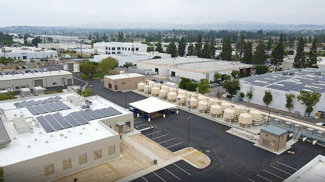 Aerial view of the completed 4.3 MGD PFAS Water Treatment Plant in the City of Fullerton